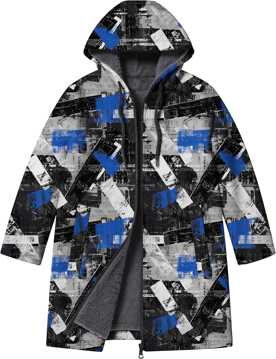 YZCX Mens Graffiti Printed Cardigan Hoodies Full Zip Up Long Sherpa Coat Fashion Casual Fleece Lined Jackets with Pockets - Image 4