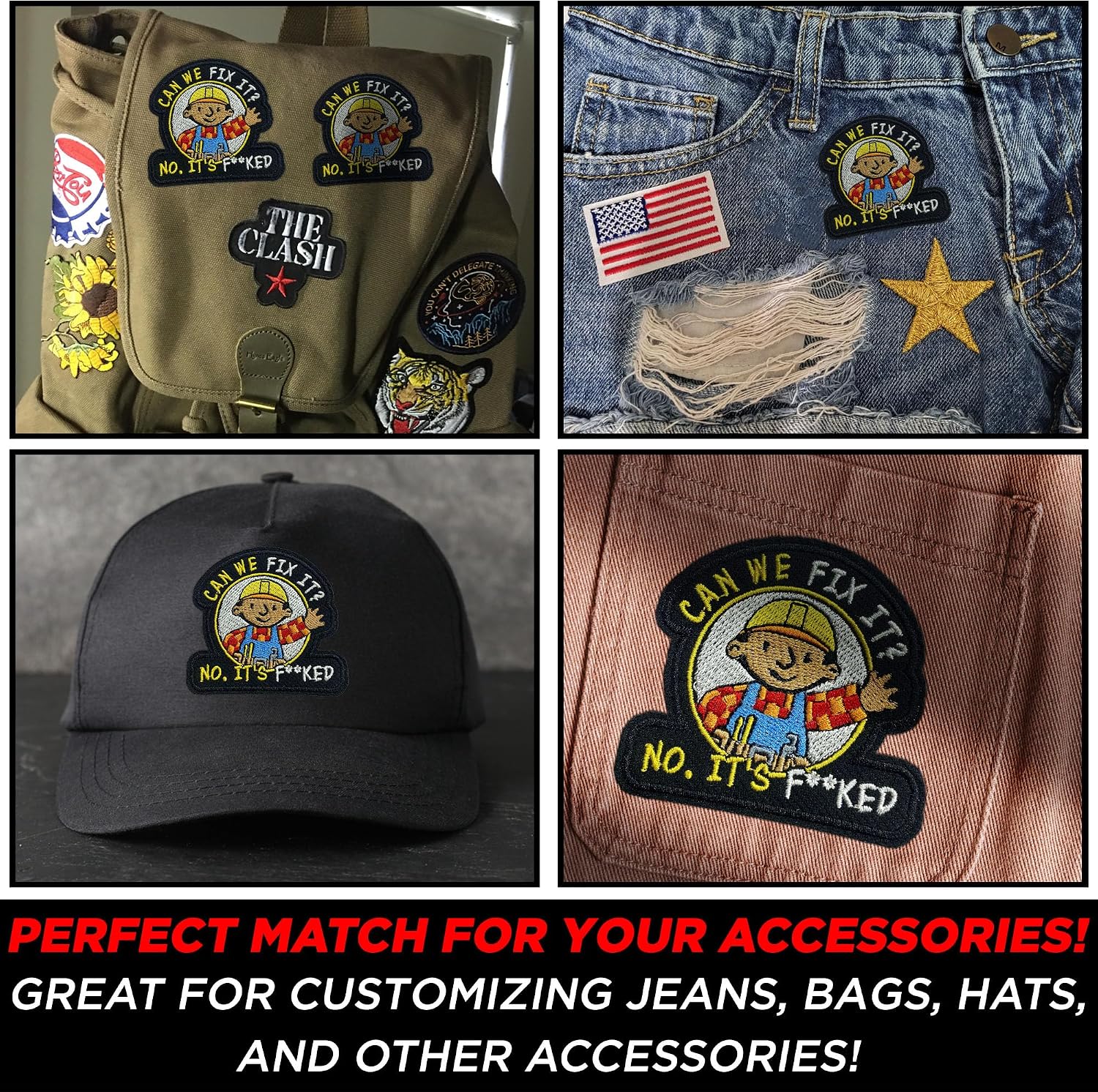 Can We Fix It Funny Builder Iron On Patch 3 Inch Embroidered Work Badge image 5