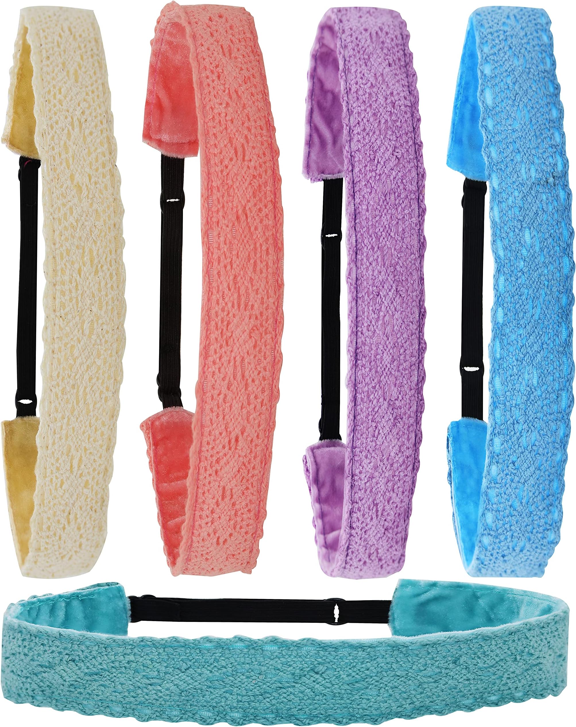 FROG SAC 5 Lace Headbands for Girls, Adjustable No Slip Stretch Elastic Girl ...