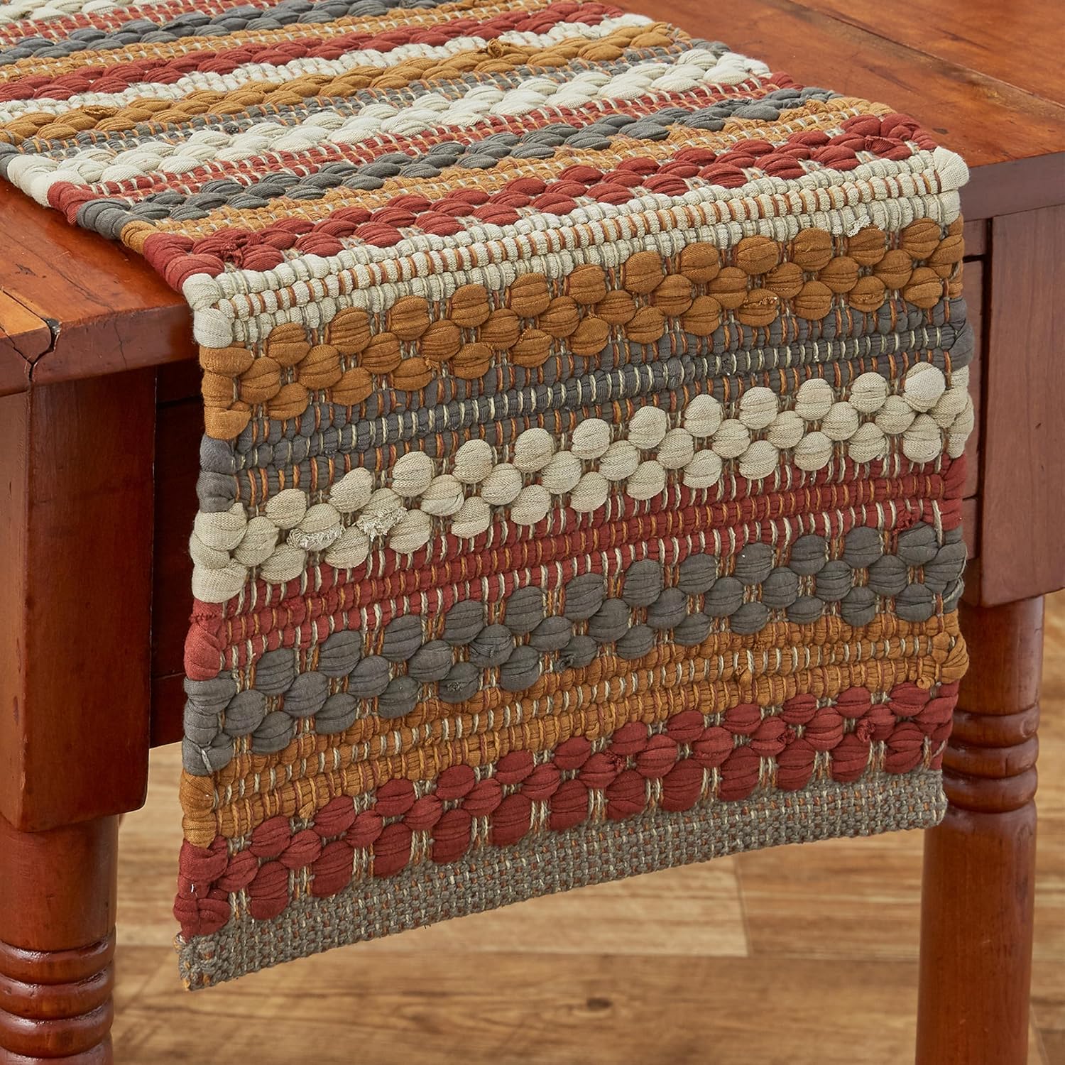 Park Designs Gathered Pumpkin Chindi Table Runner | 13" x 54" Braided Cotton Woven Fall Runner | Rustic Farmhouse Autumn Dining Decor in Orange & Cream | Durable & Washable Textured Tabletop Accent