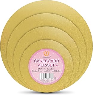GoodBake 4-częściowy zestaw podkładek pod torty, złoty (Ø 20 + 25 + 30 + 35 cm) – bardzo stabilny: 3 mm – obustronnie foliowany do ciast i tortów, podkładka na tort, okrągła