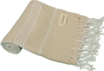 Bersuse Beach Towels Peshtemal Turkish Towels Anatolia Collection Premium Turkish Beach Towel, 100% Cotton, Large, Quick-Dry, Sand-Free, Lightweight - 37x70 Inches, Beige