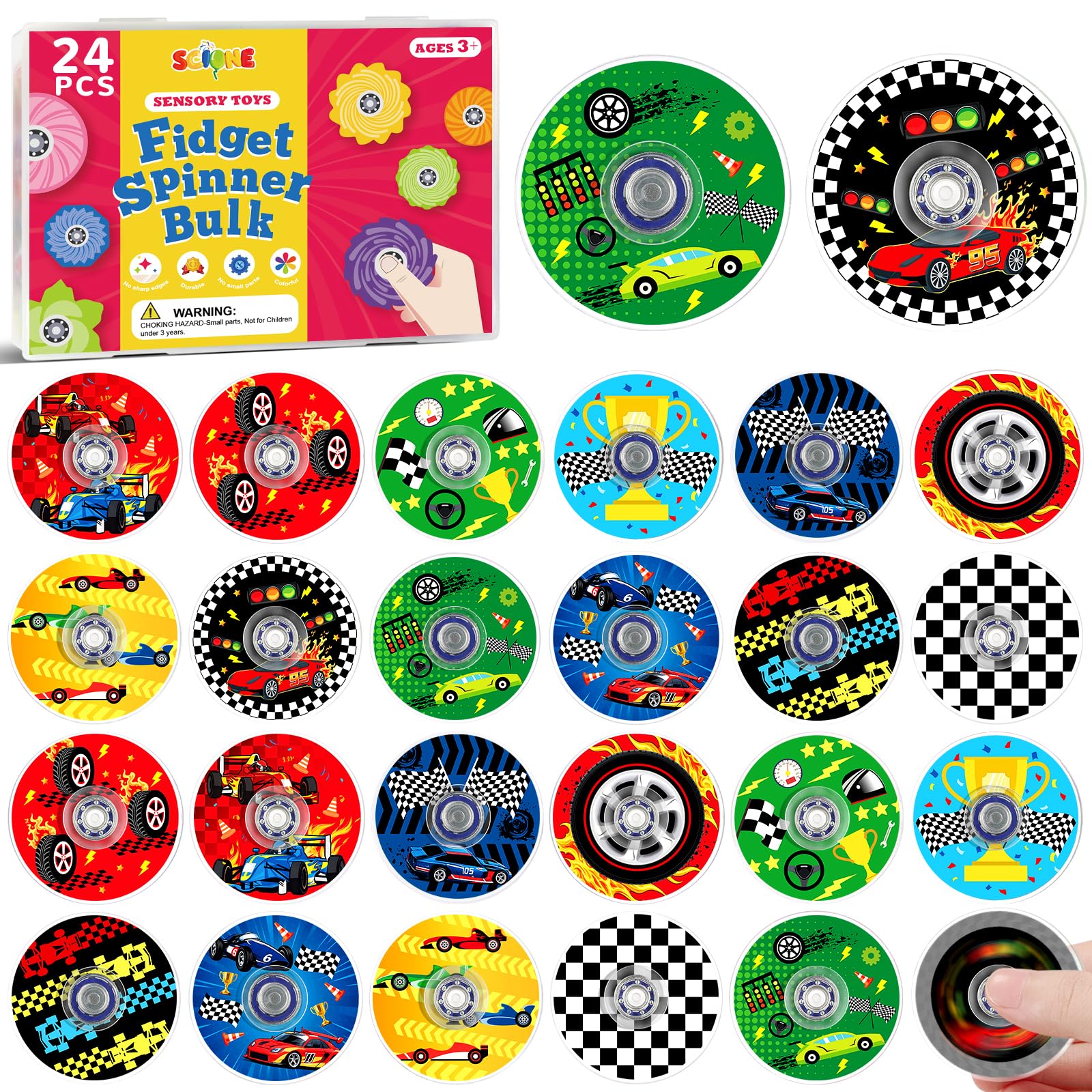 SCIONE 24 Pcs Mini Fidget Spinners Racing Car Theme Kids Party Bag Fillers