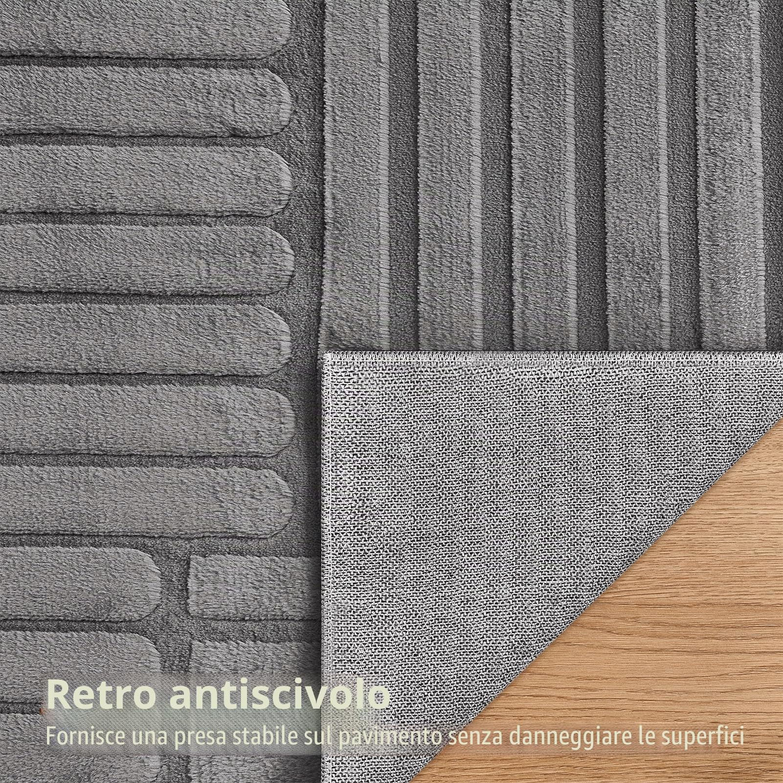 Topfinel Tappeto Grigio Soggiorno 160x230 cm, Lavabile, Pelo Corto Moderno, Effetto Onda 3D, Morbido, Soffice, Antiscivolo, Effetto Pelliccia, per Camera Letto, Sala Pranzo, Bambini, Ufficio