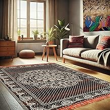 RVS DECOR Cotton Carpet 4x6 Feet | Soft Velvet Rug for Living Room, Hall & Bedroom | Floor Carpet for Home | Designer Dari for Floor 124x184 cm | Non-Slip, Trendy & Durable Kalin (Camel White)