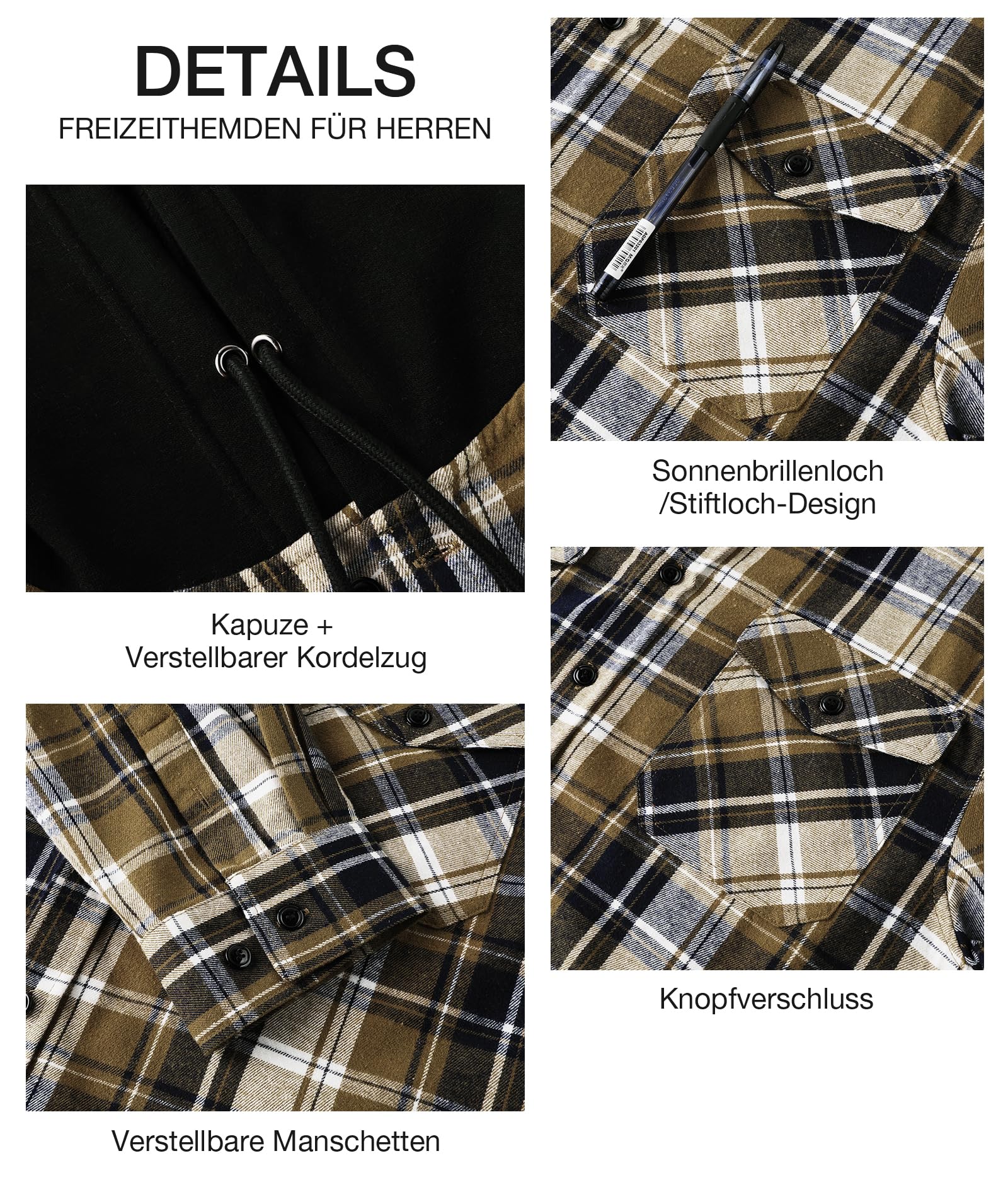 SwissWell Camicia Uomo Flanella Felpe Uomo Camicia a Quadri Manica Lunga Casual Camicia con Cappuccio M-3XL