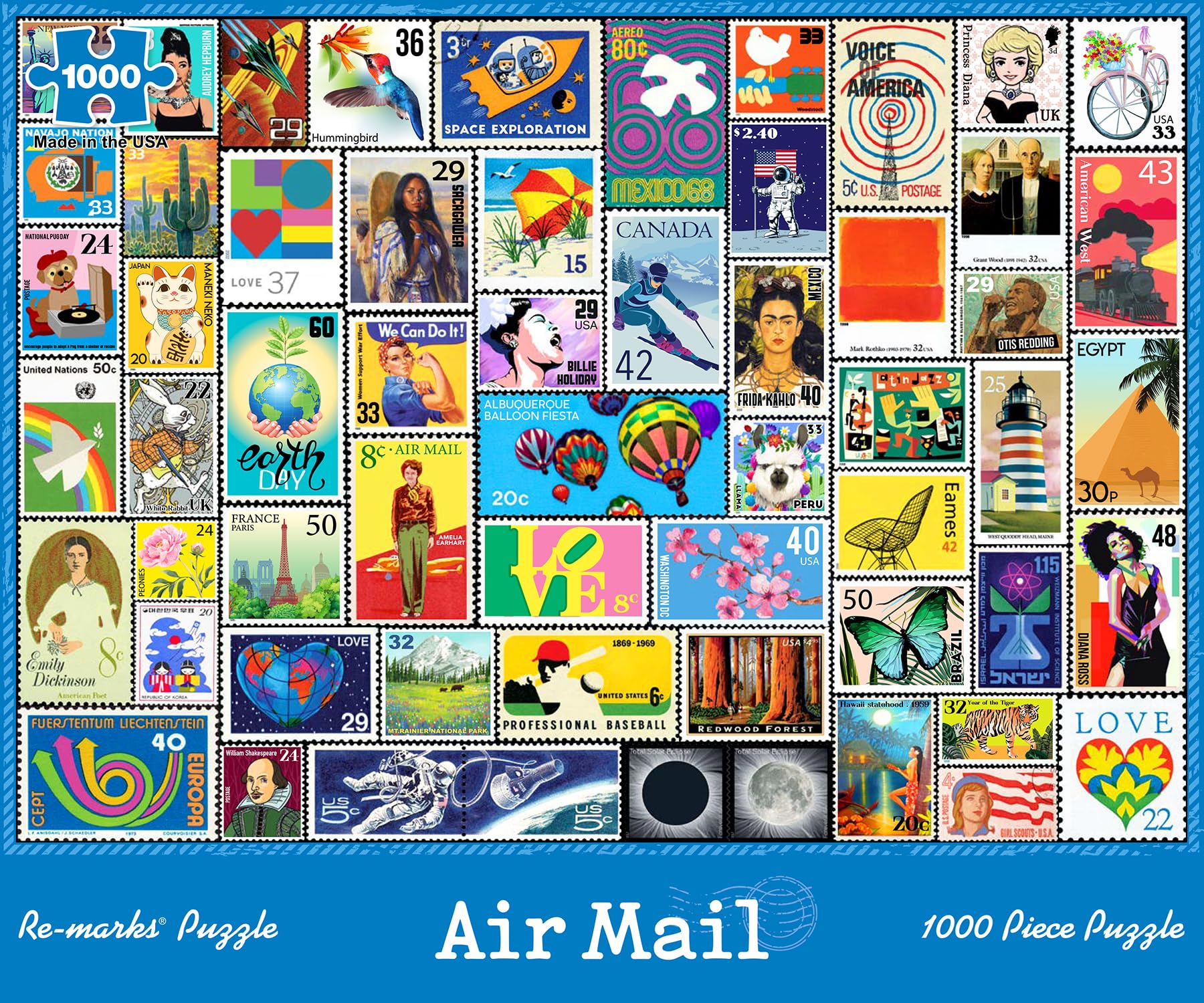 Re-marks Air Mail Stamp Collage Puzzle, 1000-Piece Jigsaw Puzzle for All Ages
