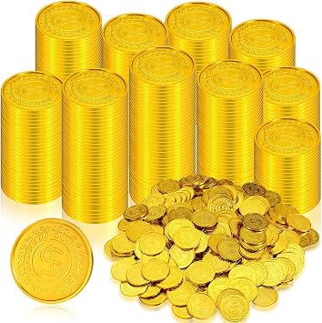 Hanaive 1000 Pcs Pirate Gold Coins Plastic Treasure Play Toy Coins Fake St. Patricks Doubloon for Pirate Party Favors Supplies Treasure Hunt Game Teachers Classroom Reward