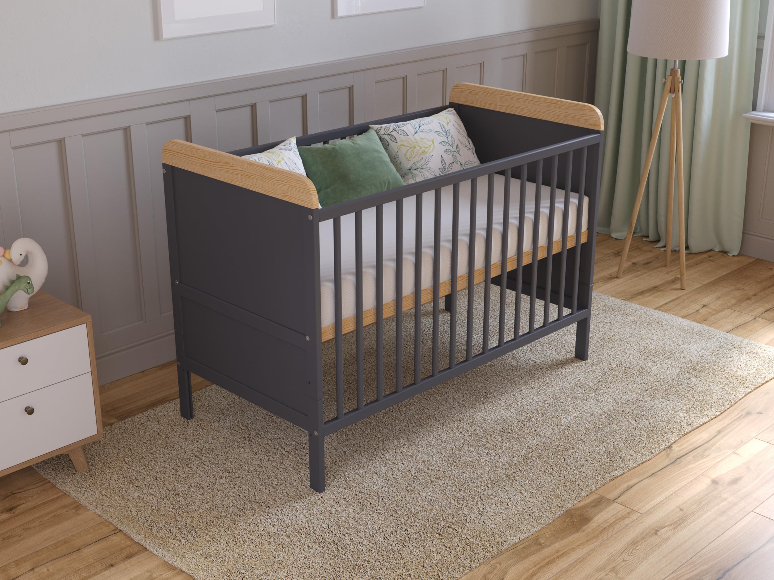 Love For Sleep Cuna de Madera para bebé 120x60 cm Antracita-Pino – Convertible en Cama Infantil – Altura Ajustable – Cuna evolutiva para recién Nacido y niño pequeño