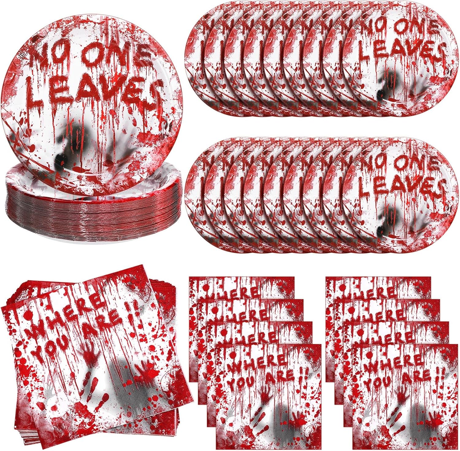 Ziliny 120 Pcs Scary Halloween Paper Plates and Napkins Bloody Zombie Disposable Tableware for Halloween Horror Have A Killer Birthday Decorations Supplies, Serves 60