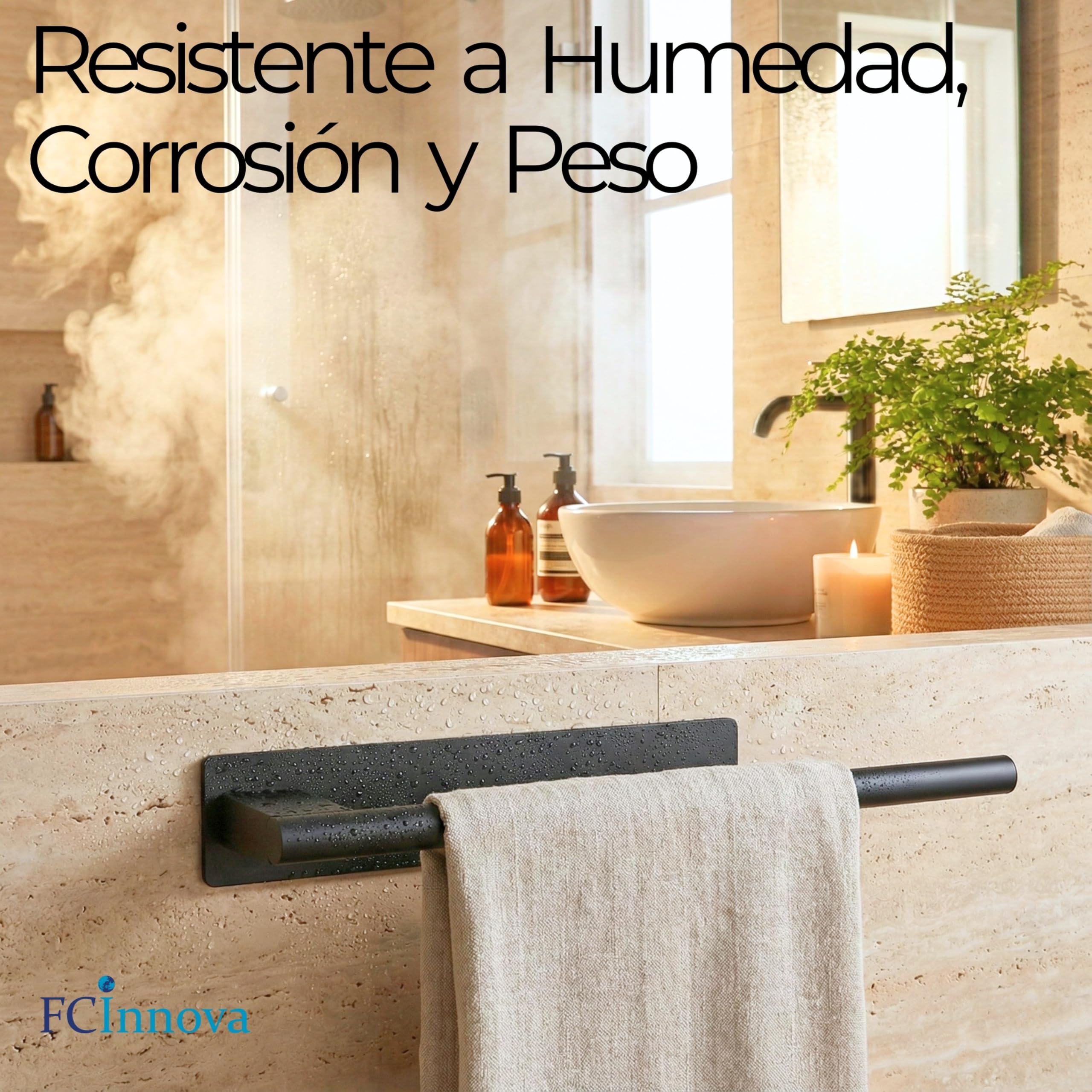 Toallero Adhesivo Baño sin Taladro Negro Mate de 43cm Fabricado en Acero Inoxidable 304 Resistente a la Humedad y al oxido Toallero sin Taladro de Facil Instalación y Fuerte fiajación Adhesiva 3M
