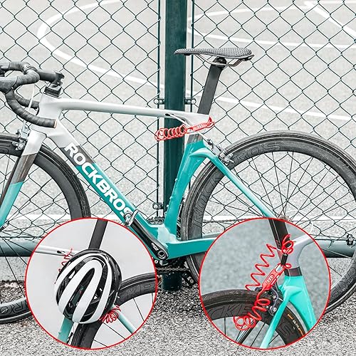 Miniatura 7 de ROCKBROS Cable de bloqueo de bicicleta de 6 pies de largo con combinación de bloqueo de casco de motocicleta, portátil, antirrobo, para