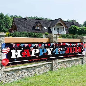 Sumind Happy 4th of July Decorations Outdoor Banner 250th Anniversary Independence Day Patriotic USA Flag Porch Sign Memorial Day Wall Hanging Banner Decor Party Supplies for Outside Home Yard Door