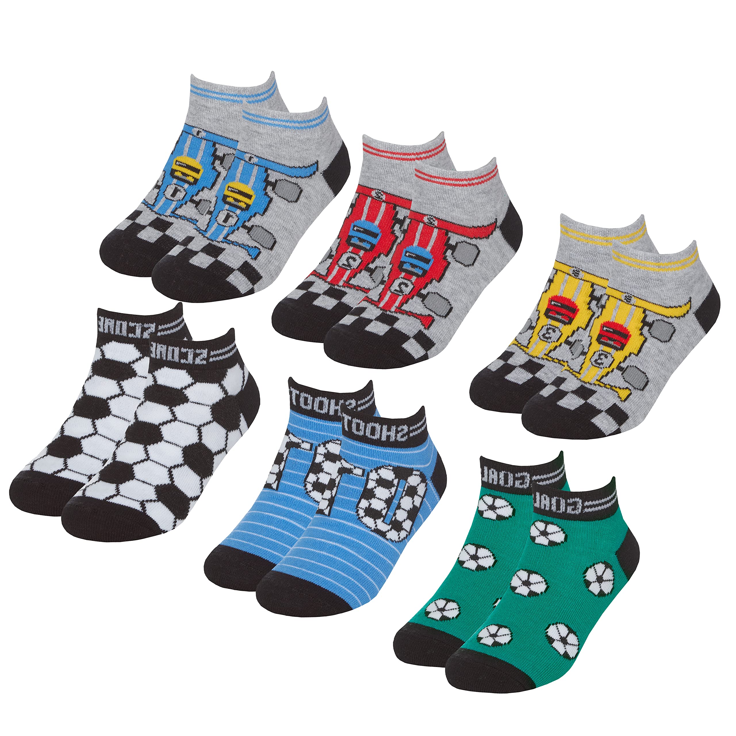 Metzuyan Boys Multibuy H - 6 Pairs 6 Or 12 Pairs Trainer Liner Socks Cotton Rich Multipack Colourful Race Football 6-8.5