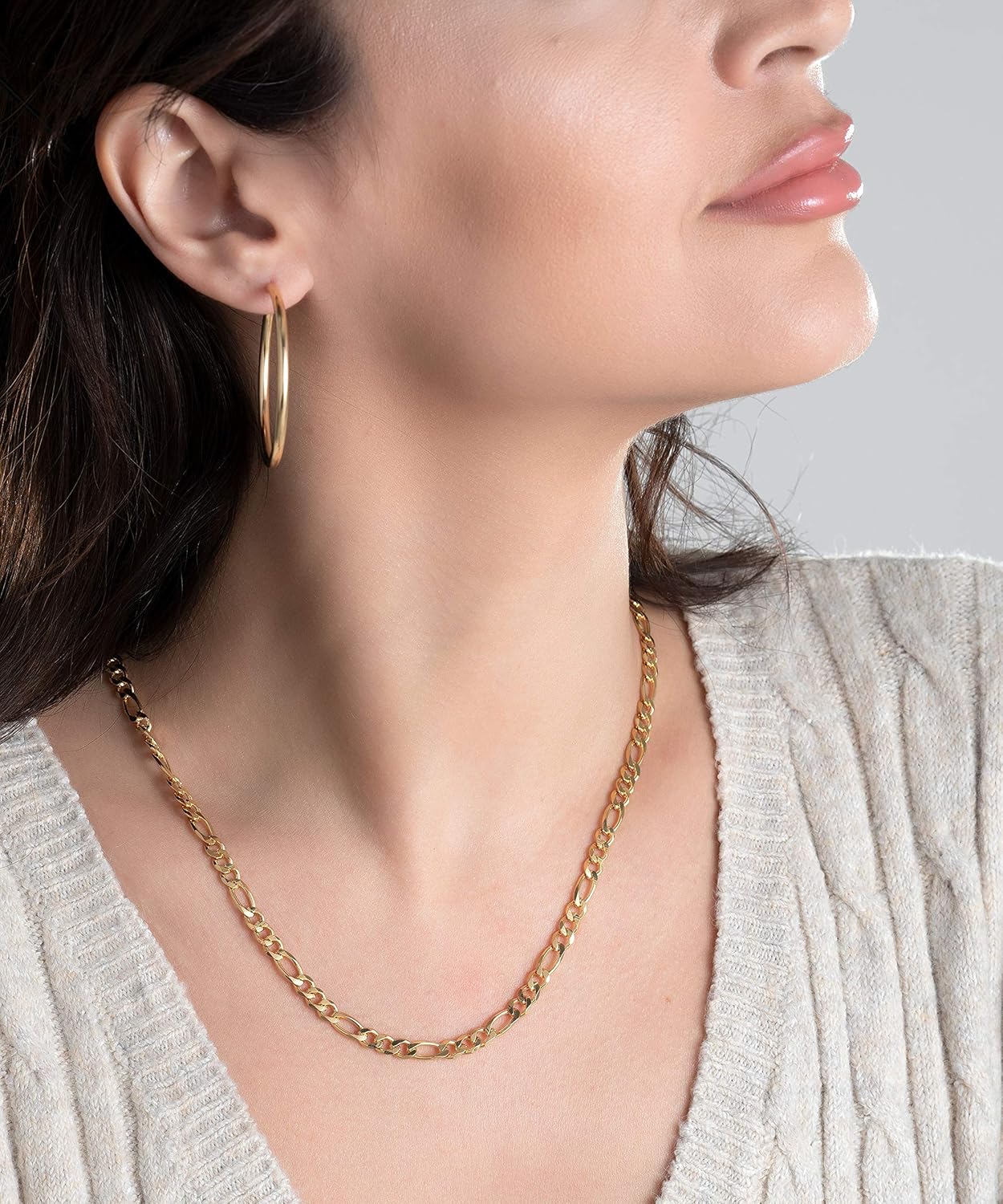 Barzel 18K Gold Plated Figaro Chain Necklace 2MM, 2.5MM, 3MM, 4MM, 4.5MM & 5MM for Women & Men