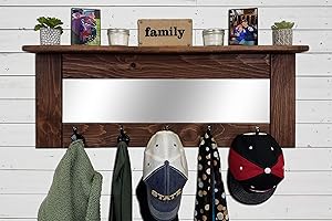 Oxford Farmhouse Wall Hook Coat Rack with Mirror, Shelf, and Hooks - Rustic Home Decor