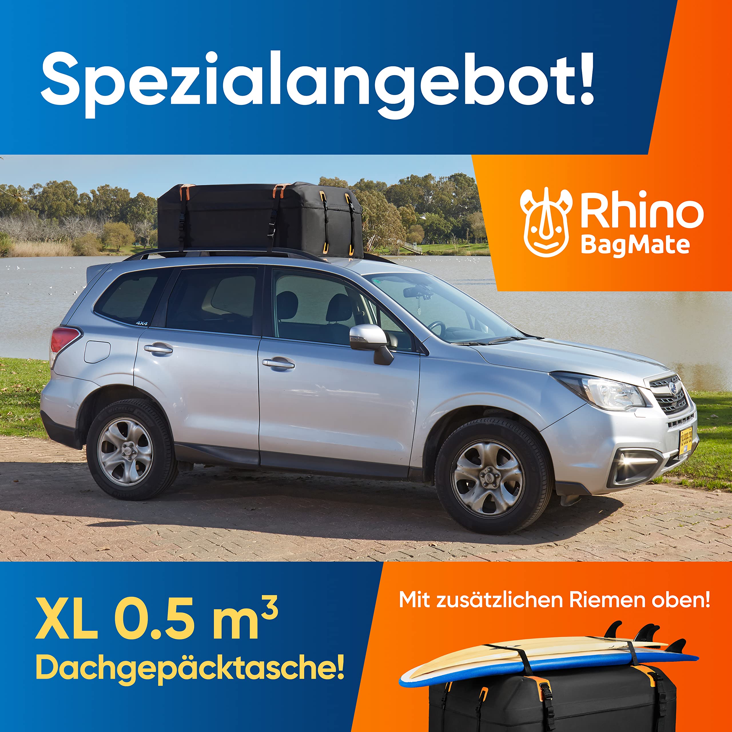 Rhino BagMate Dachtasche 540L – 100% Wasserdicht & Extrem Robust – Autodach-Koffer für alle Fahrzeuge mit/ohne Reling – Inkl. Schutzmatte & 4 Türhaken