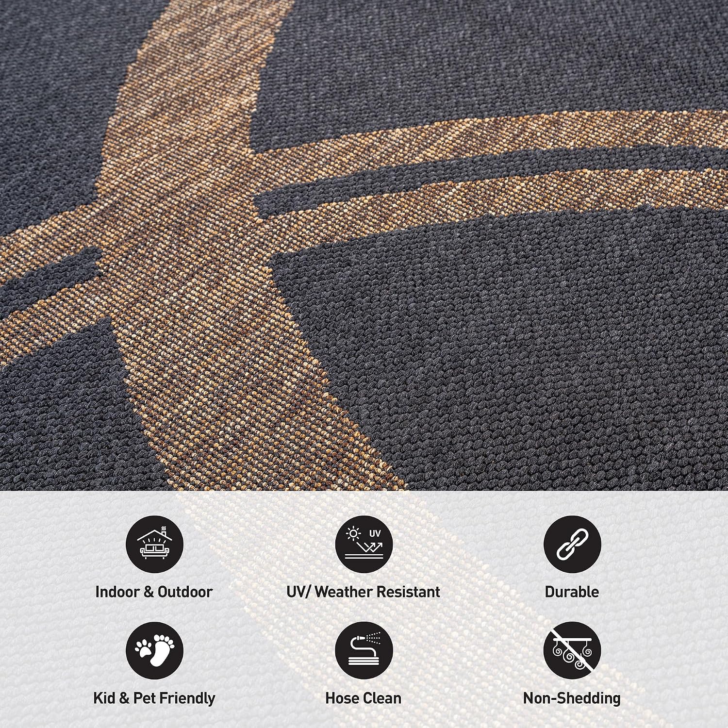 Rugshop Abstract Indoor Outdoor Flat Woven Area Rug,Natural Jute-Style,Easy-Care Patio Rug for Entryway Backyard Porch Deck Balcony, 2' x 3' Dark Gray/Natural