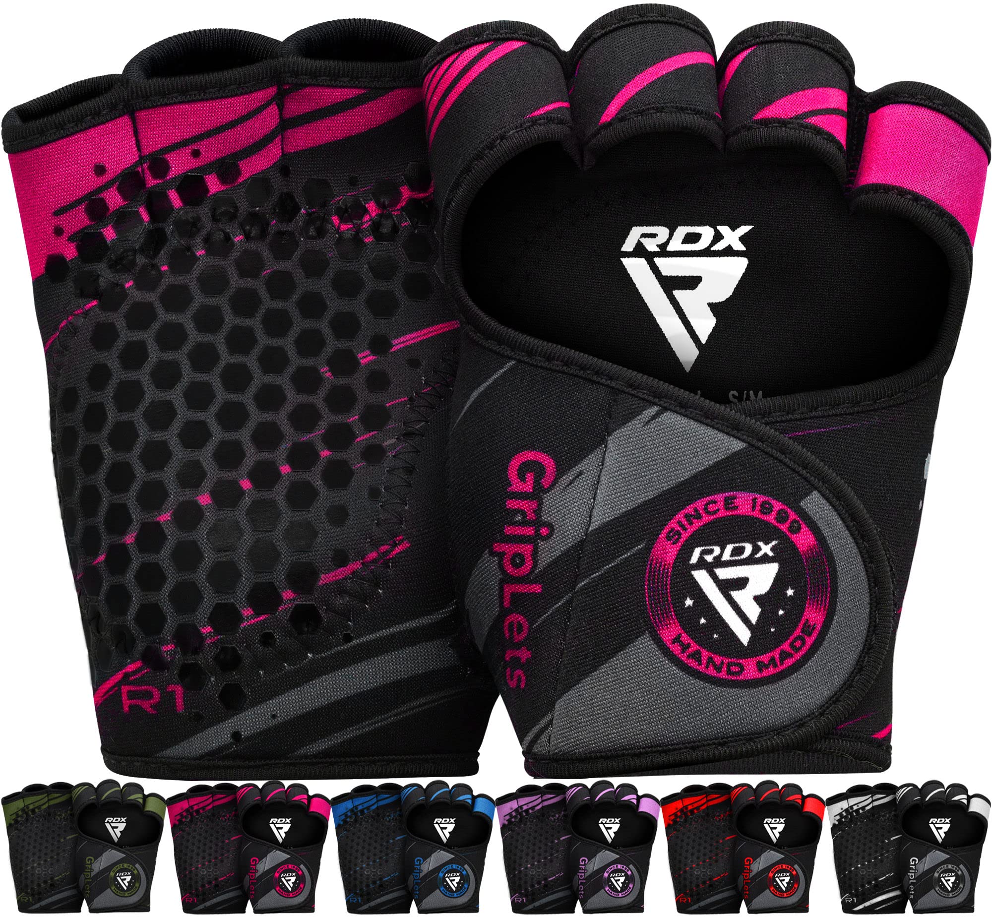 RDX Weight Lifting Gloves Grips, Workout Gym Fitness, Ventilated Anti-Slip Open Back Gripper, Deadlift Strength Training HIIT Exercise, Women Men Rowing Cycling Hanging Climbing Gymnastics Pull Ups