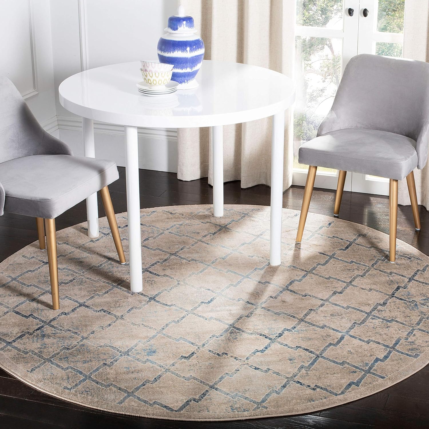 SAFAVIEH Brentwood Collection Runner Rug - 2' x 6', Light Grey & Blue, Trellis Distressed Design, Non-Shedding & Easy Care, Ideal for High Traffic Areas in Living Room, Bedroom (BNT809G)