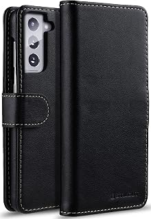 STILGUT Talis kompatibel mit Samsung Galaxy S21 Plus 5G Hülle mit Kartenfach aus Leder, Flip Cover, Wallet Case, Lederhülle mit Fächern & Verschluss - Schwarz Nappa