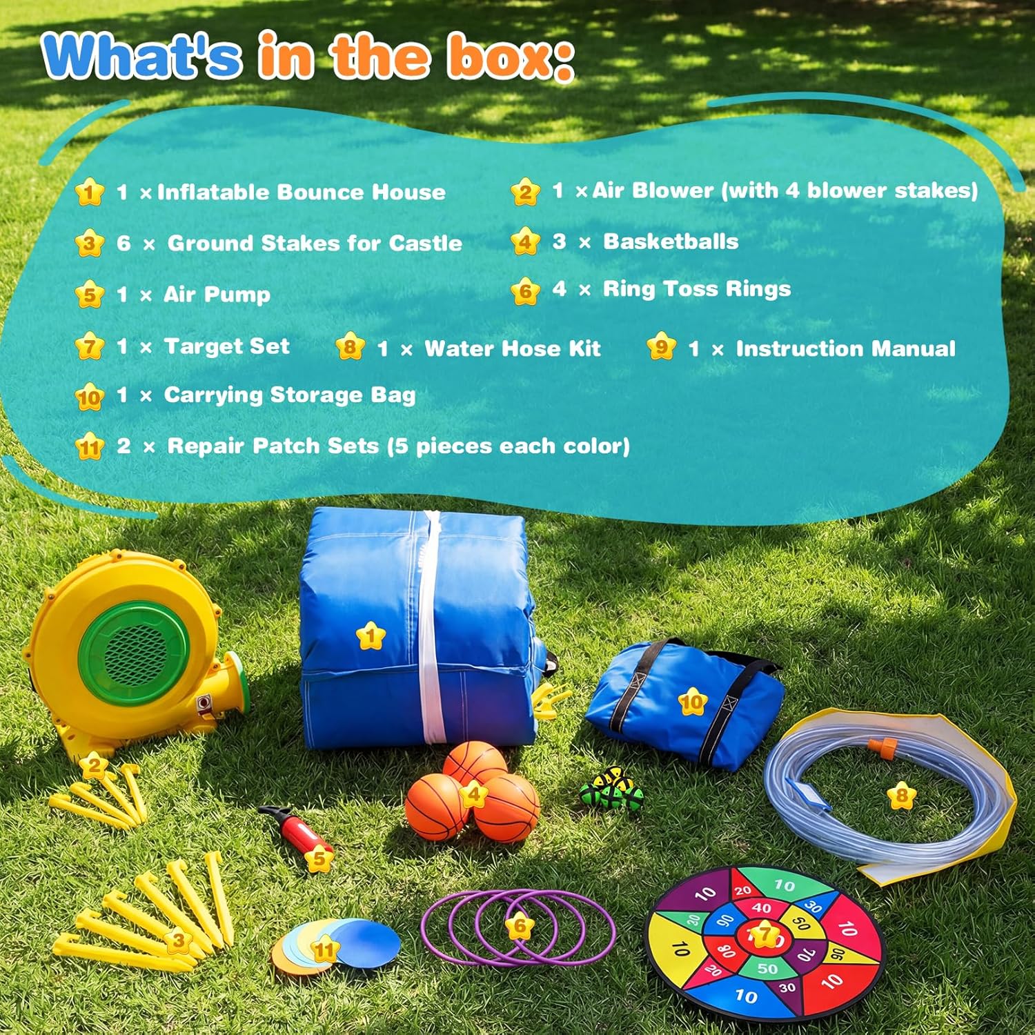 AKEYDIY Bounce House, 15-in-1 Inflatable Water Slides Bounce Castle w/Blower for Kids 3-12, Blow Up Jumping Bouncer w/Slide, Splash Pool, Climbing Wall, Ball Pit Pool for Indoor Outdoor (15-in-1)