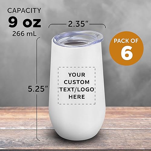 Miniatura 5 de Copas de vino personalizadas de acero inoxidable sin tallo con tapas, 9 onzas, juego de 6, paquete personalizado a granel, perfectas para vino,