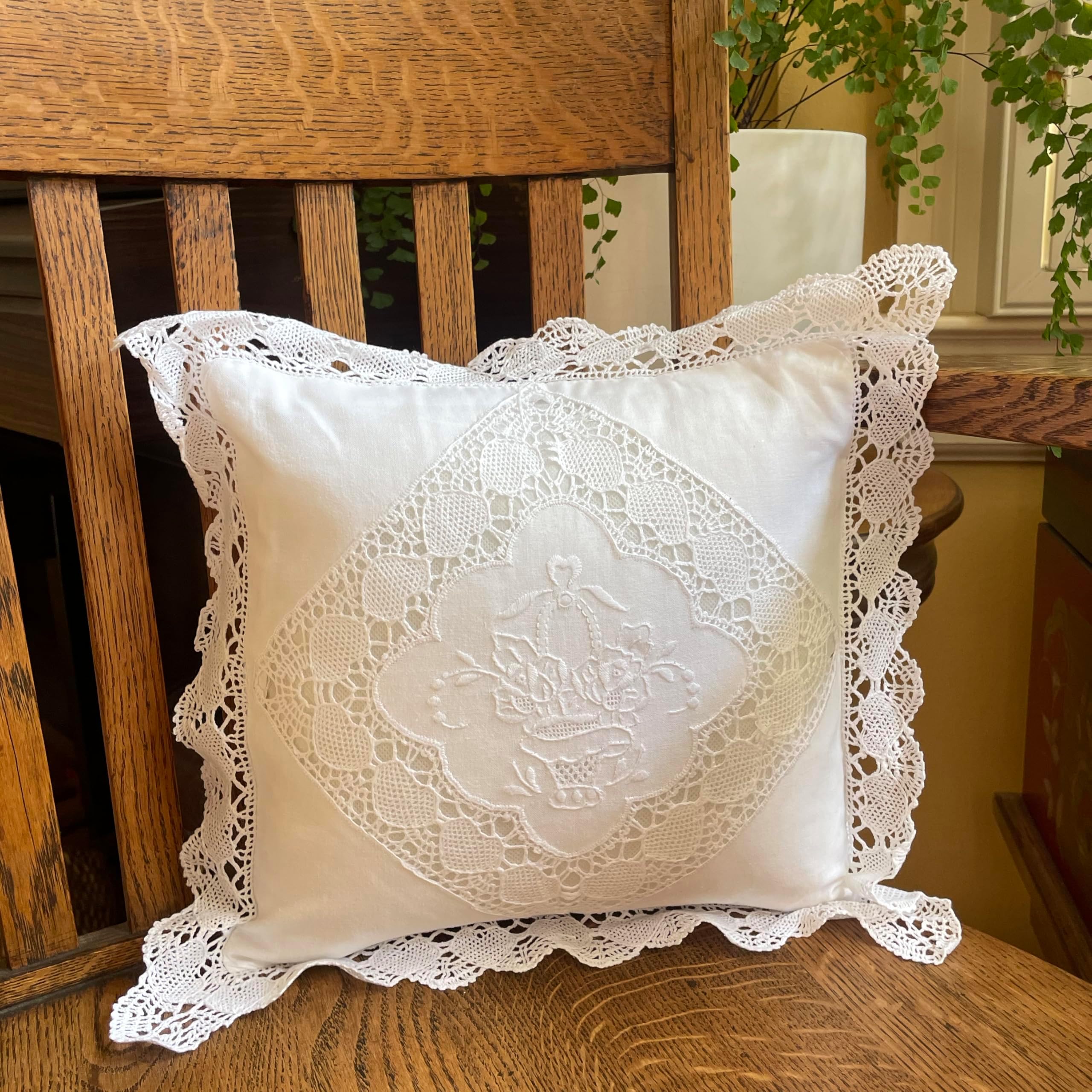 MODERN HEIRLOOM Embroidered and LACE 2-PC Pillow Decorative Pillow Set, 10 inches, Alice White 10" 2 Count