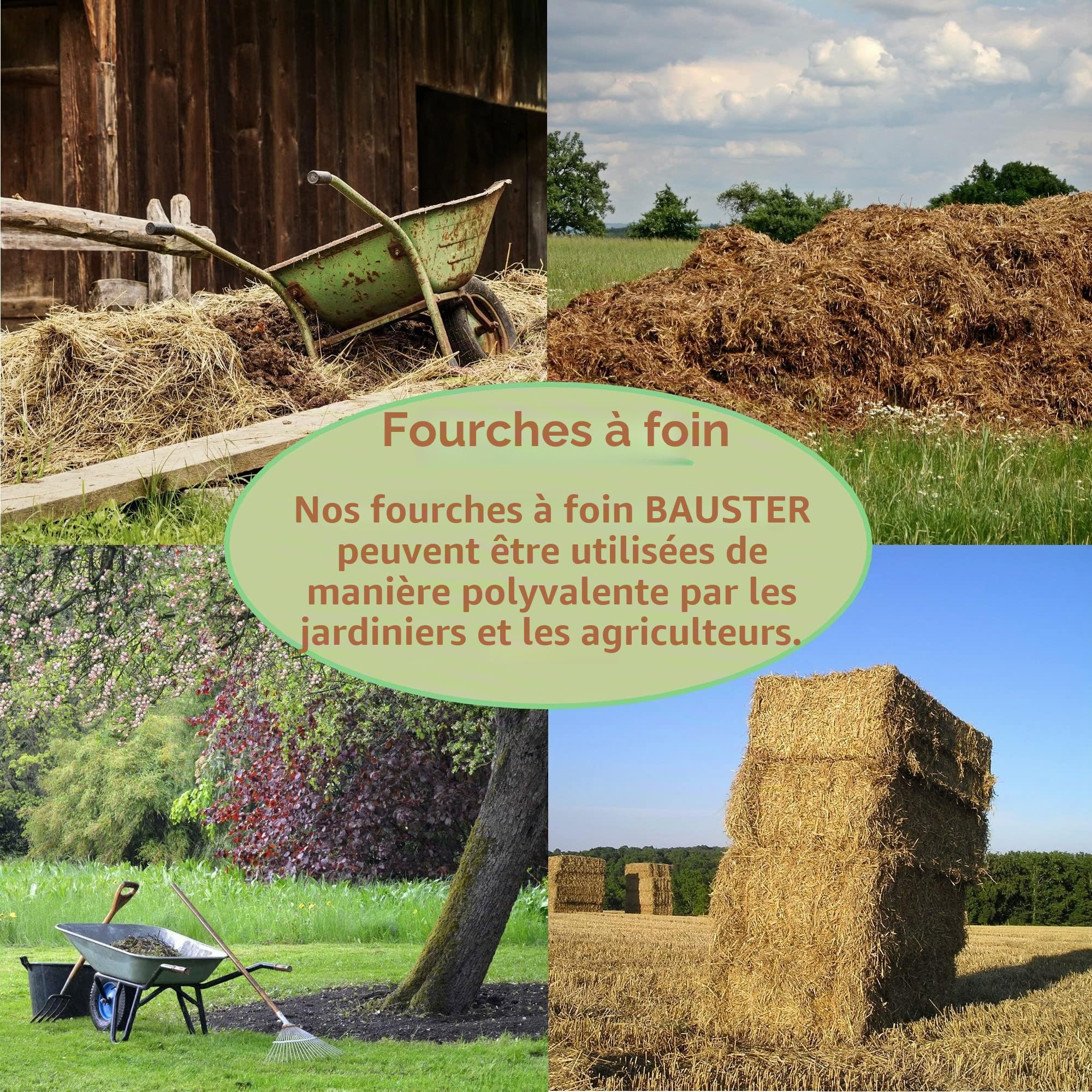 Fourche à foin, fourche à fumier, fourche 4 dents pour jardin avec manche 115 cm, forche pour écurie, ferme en acier de haute qualité, fourche à fumier robuste pour le jardinier et