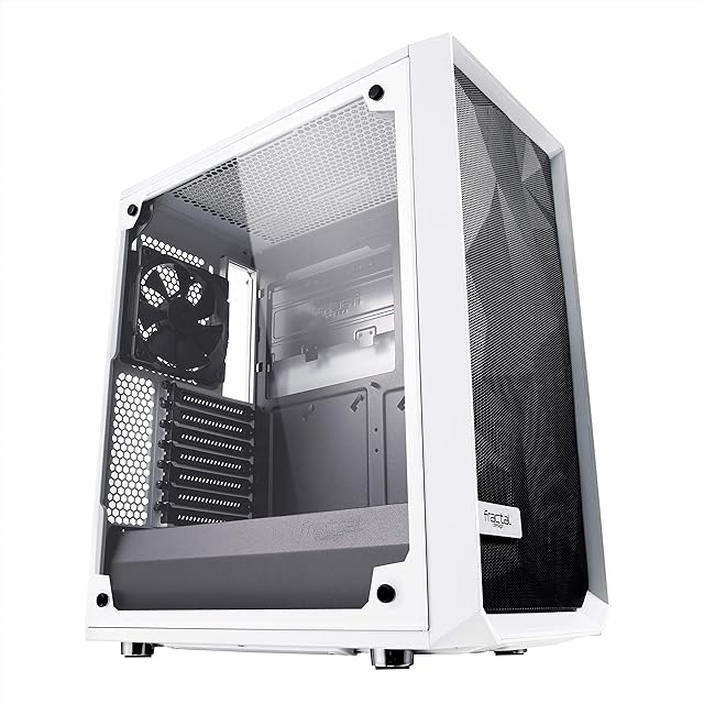 Fractal Design Meshify C - Compact Mid Tower Computer Case - Airflow/Cooling - 2x Fans included - PSU Shroud - Modular interior - Water-cooling ready - USB3.0 - Tempered Glass Side Panel - White