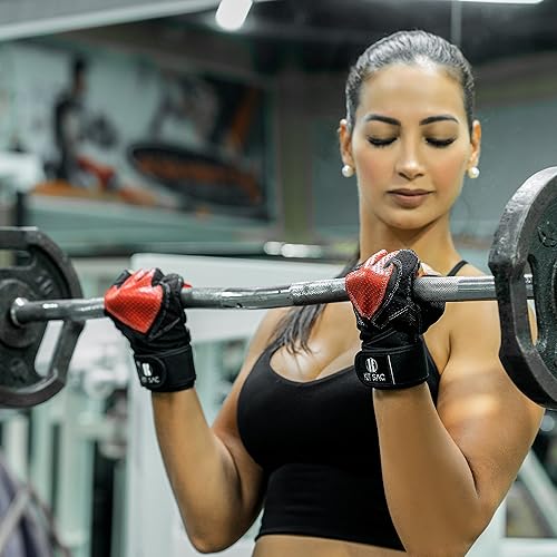 Miniatura 2 de KitSac - Guantes de entrenamiento para hombre, guantes de gimnasio para levantamiento de pesas, doble acolchado con correa de muñeca y gancho,