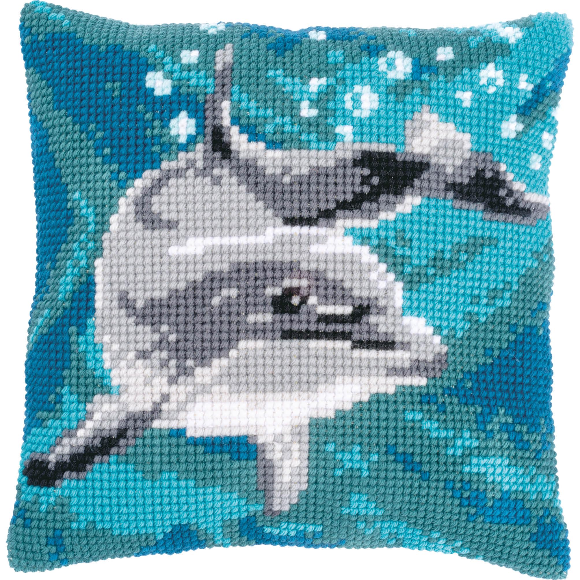 Vervaco Dolphin Cross Stitch Cushion, Ecru 40 x 40 cm