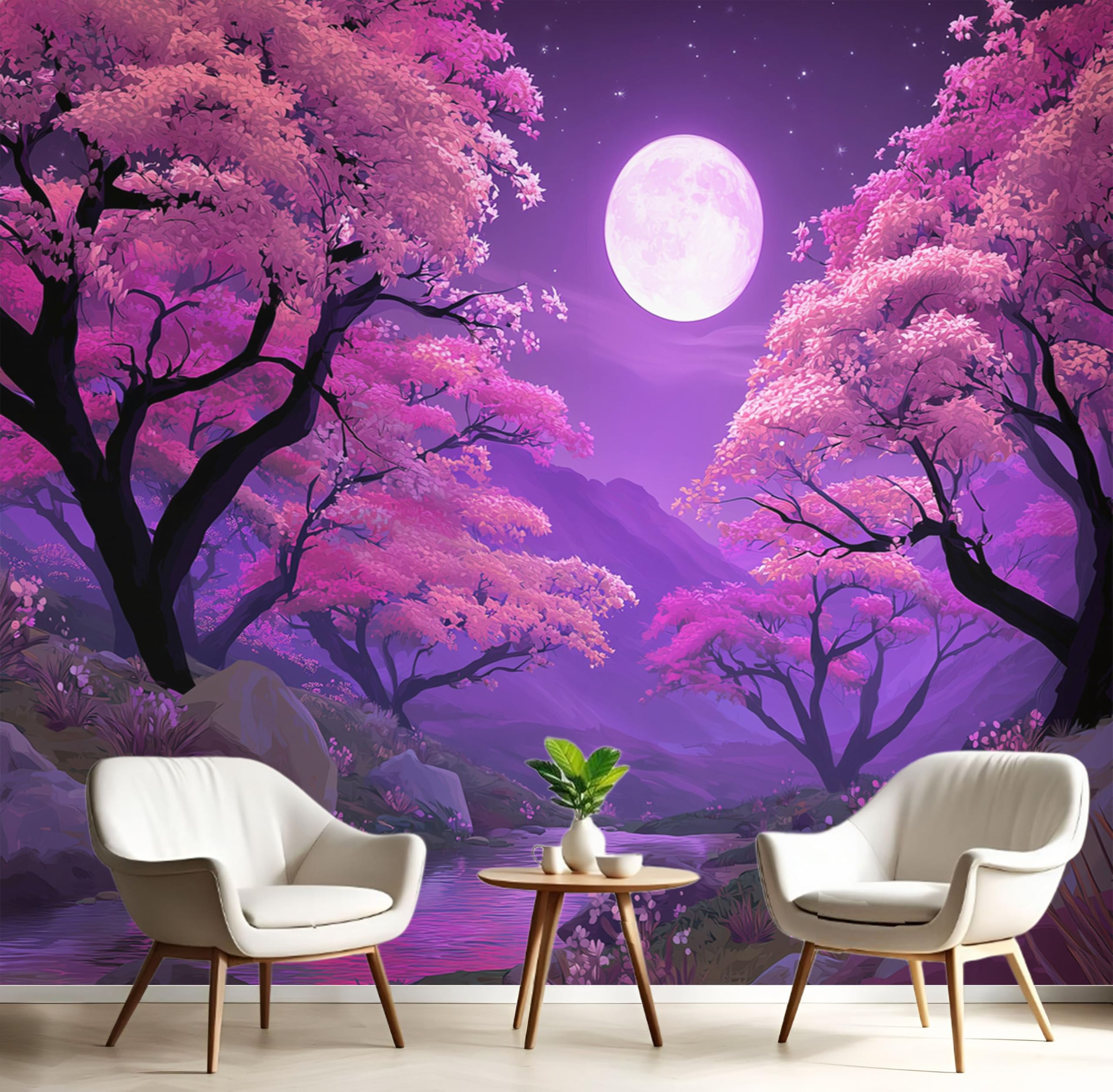 Tapisserie poster geant mural haut de gamme effet 3D couleur prune 200x140