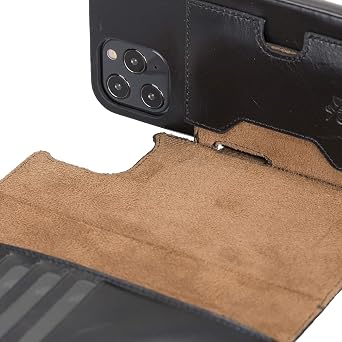 Venito Florence Leather Wallet Phone Case Compatible with iPhone 12 Pro Max (6,7 inch) - Extra Secure with RFID Blocking - Detachable Phone Wallet (Rustic Black)