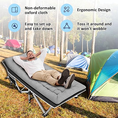 Miniatura 6 de HABUTWAY Catre de campamento, catre portátil para adultos, cuna de dormir de 28 pulgadas de ancho, carga máxima de 600 libras con colchón grueso y