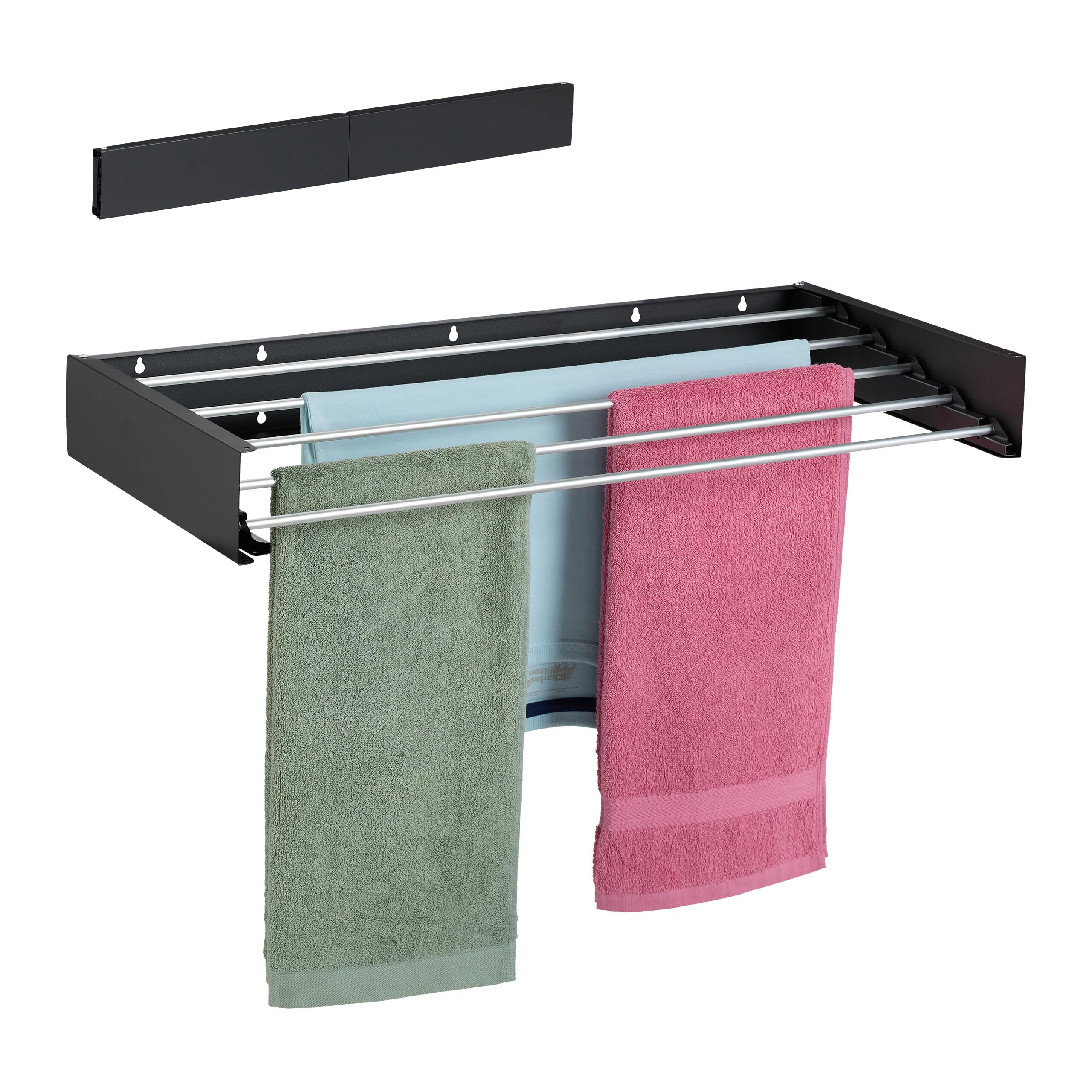 Relaxdays Wall-Mounted Clothes Airer, HWD: 15x80x40 cm, Folding, Laundry Rack, Indoor & Outdoor, Space-Saving, Black