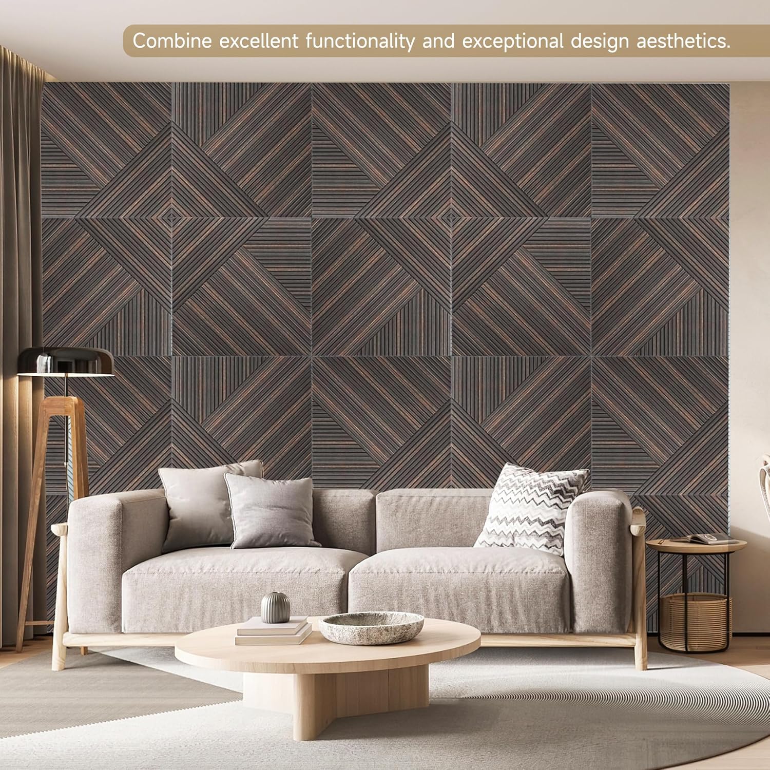 Acoustic Panels for Wall and Ceiling - 6 Pack 2'x2'x0.4",Self-Adhesive 3D UV Printing Decorative Wall Panels with Wood Look,Rustic Walnut