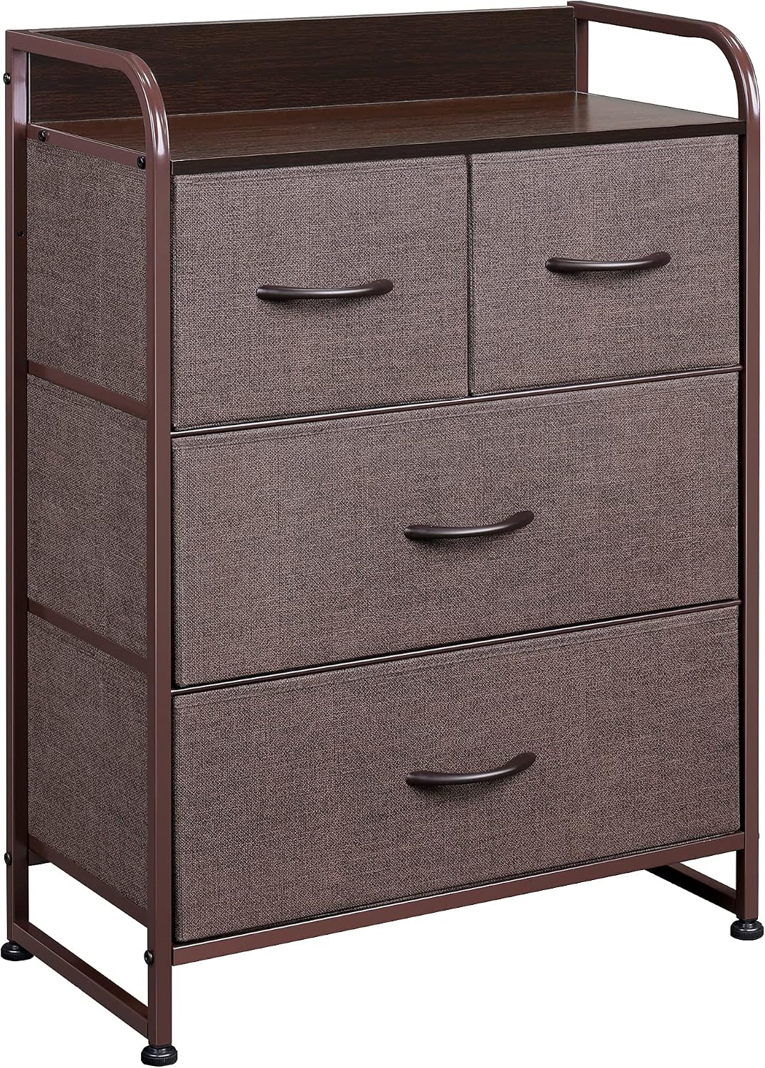 WLIVE Fabric Dresser with 4 Drawers, Storage Dresser for Bedroom, Hallway, Nursery, Entryway, Closets, Tower Organizer with Sturdy Metal Frame, Wood Tabletop, Easy Pull Handle, Brown