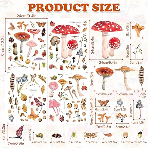 Miniatura 7 de Calcomanías de pared de hongos que brillan en la oscuridad, calcomanías de hongos del bosque en acuarela para techo, decoración estética colorida de