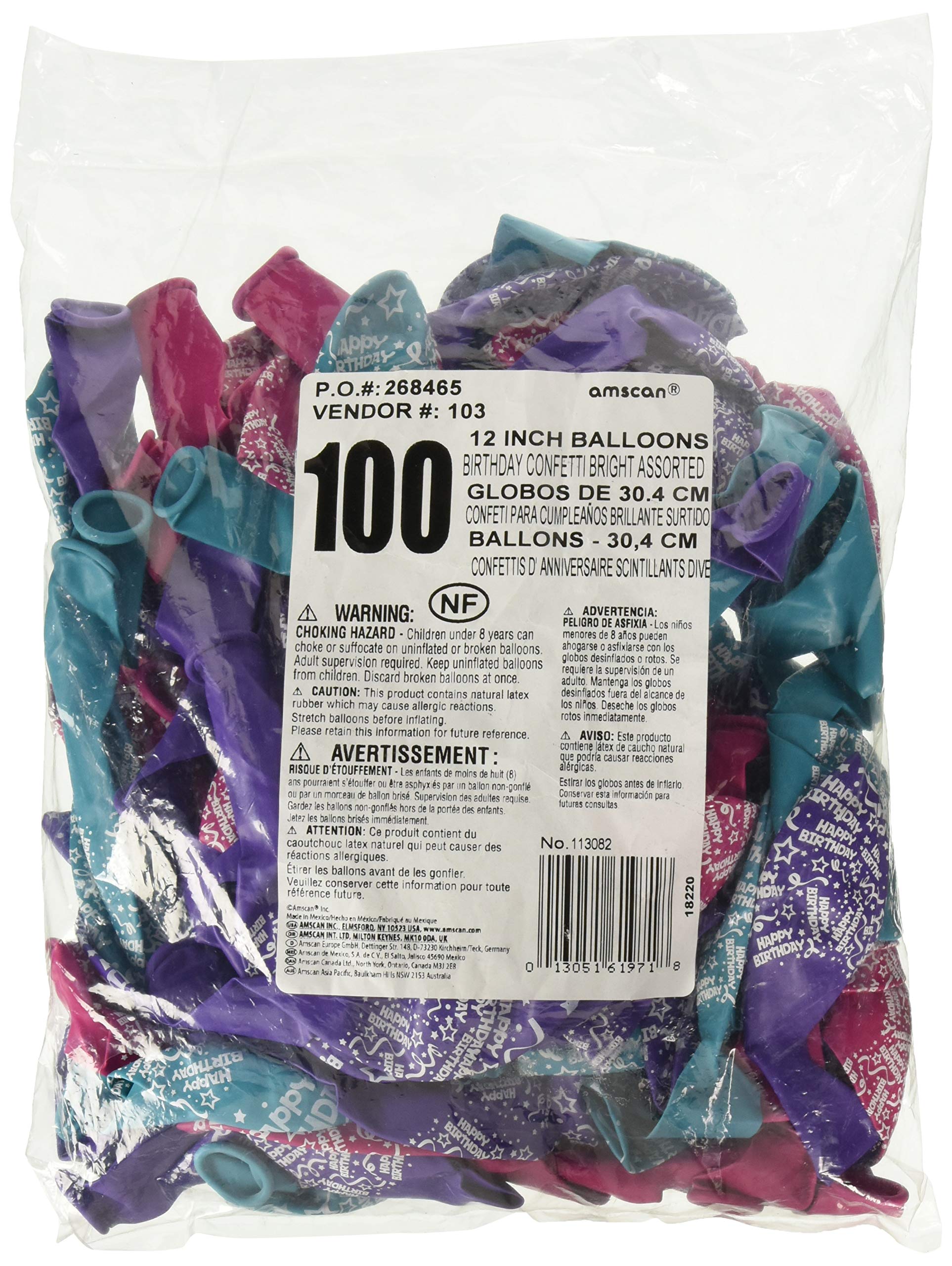 Amscan 113082 12 globos de látex con confeti de cumpleaños, color azul