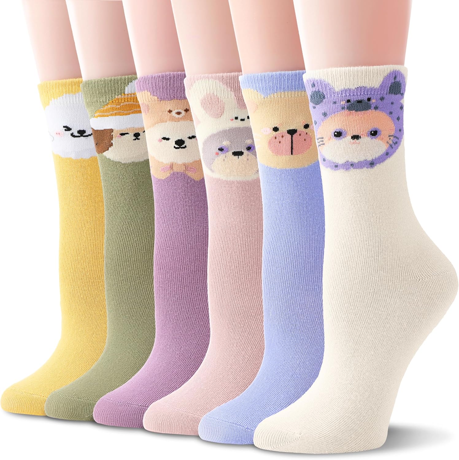 EBMORE Kids Girls Socks Cotton Crew Cute Animal Pattern Fashion Fun Novelty Socks 6 Pack