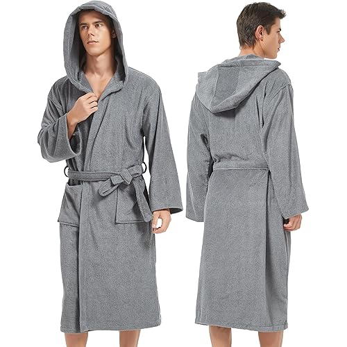 Mens Robe with Hood-Classic Terry Cloth Bathrobe for Men,Soft Knee Length Bathrobes for Spa and House