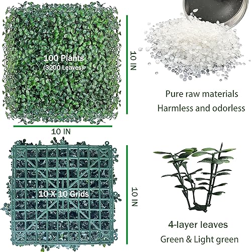 Miniatura 2 de Paneles de pared de césped artificial, 10 x 10 pulgadas, 12P (8.4 pies cuadrados), paneles de boj verdes más densos para decoración de pared verde