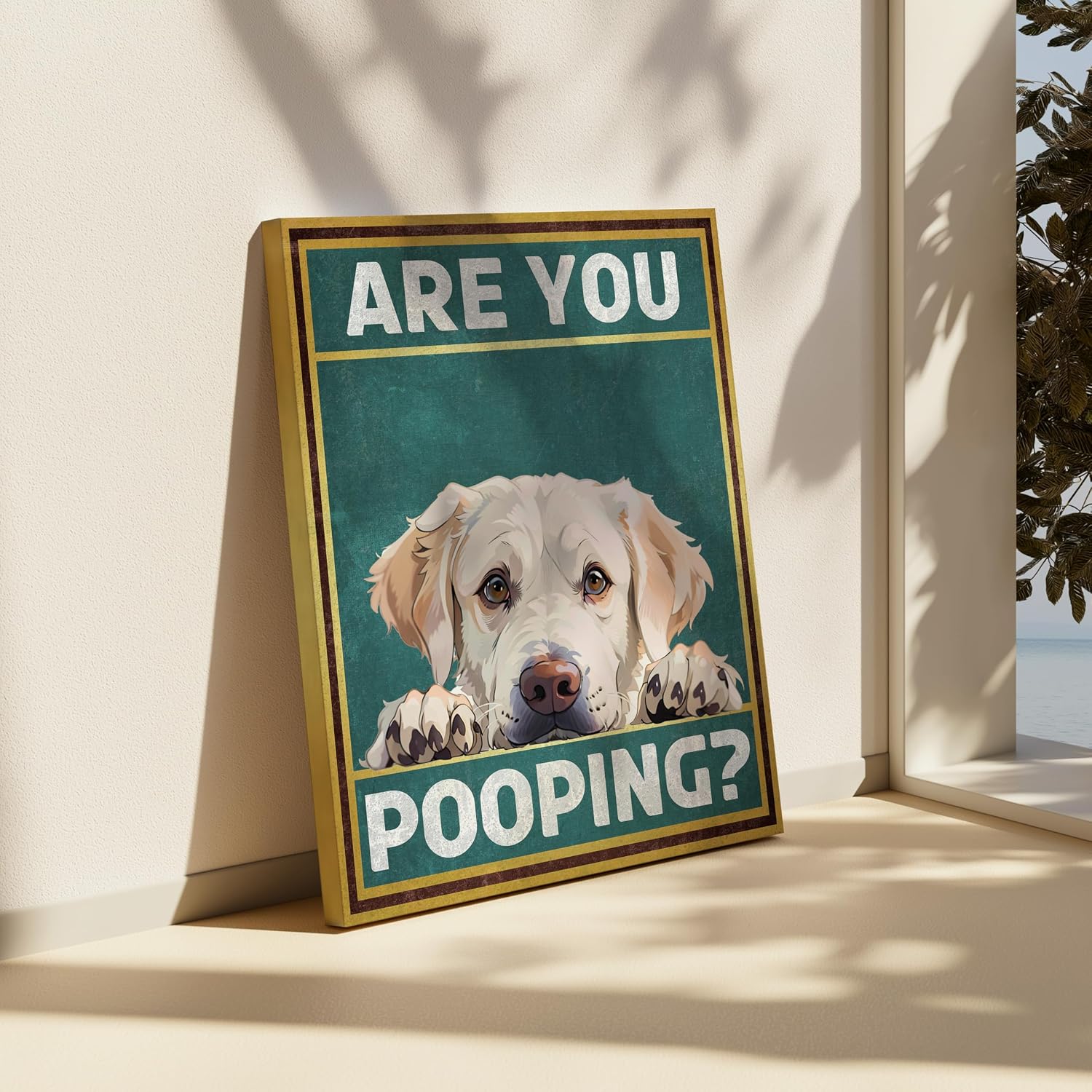 Poster Master Are You Pooping Canvas - Golden Retriever Print - Cute Dog Wall Art - Funny Kids Bathroom Decor - Powder Room Decor - Guest Bathroom Decoration - Restroom Sign - 8x10 STRETCHED Canvas