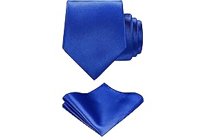 TIE G Solid Satin Woven Dyed Royal Blue Formal Necktie and Pocket...
