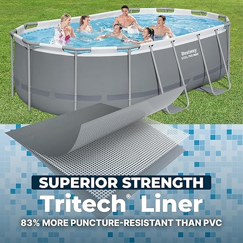 Miniatura 5 de Bestway 56631E-BW Juego de Piscina de Verano Power Steel con Marco Ovalado sobre el Suelo para Patio Trasero con Bomba de Filtro y Escalera