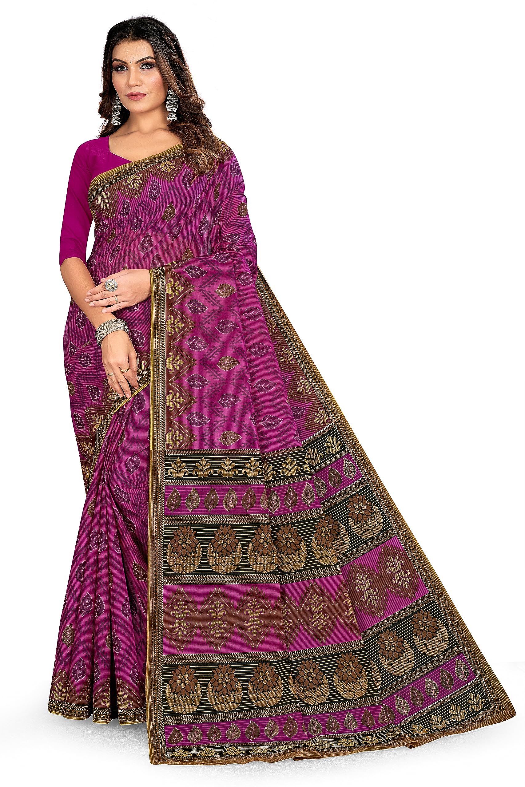Tamaira Fashion Women's Plain Weave Pure Cotton Saree Without Blouse Piece(11142_Magenta)