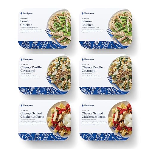 Blue Apron Heat Eat Meals 6 bandejas individuales con pollo Romesco pasta de trufa y pollo a la parrilla con queso 2 bandejas de cada una
