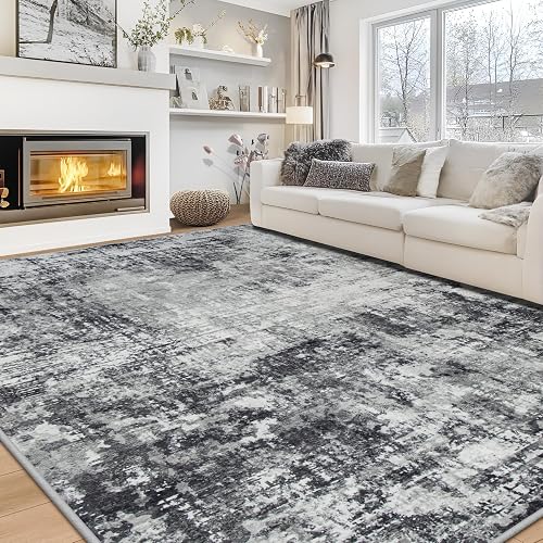 Aelenmu 8x10 Black Grey Washable Rug