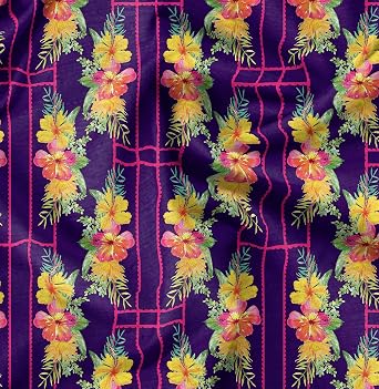 Soimoi Silk Purple Fabric - by The Yard - 44 Inch Wide - Geometric & Floral Fabric - Modern and Chic Patterns for Trendy Projects Printed Fabric